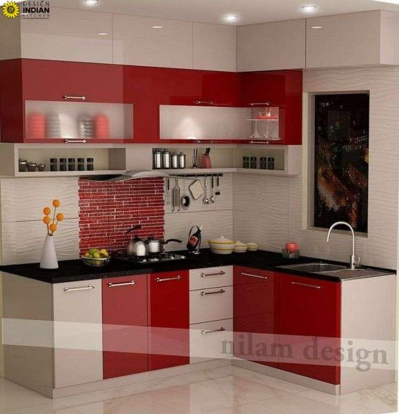 Red and White Modular Kitchens