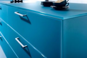 Teal colour Modular Kitchen Manufactures