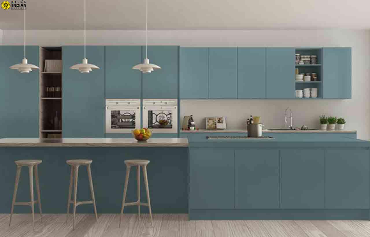 Teal colour Modular Kitchen Manufactures