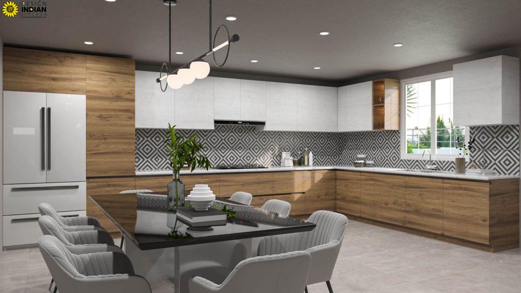 Wooden coloured Modular Kitchen Designs