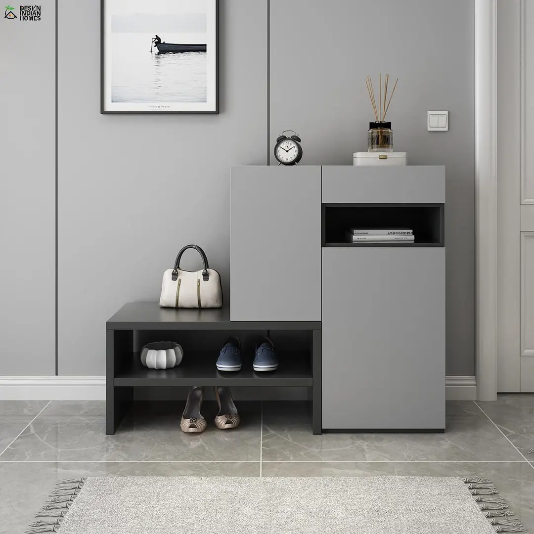 top modular kitchen delhi noida magazine 14839 Modern grey entryway cabinet with shoe storage
