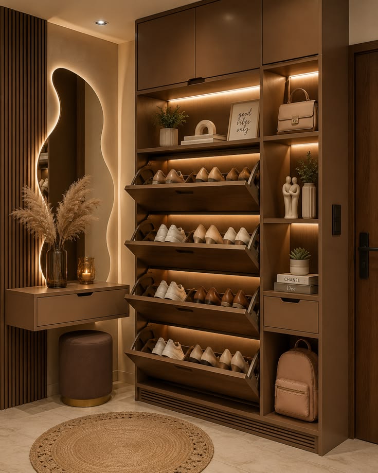 Elegant Brown Shoe Rack Ideas 🤎✨ Girls Luxury Storage Inspiration