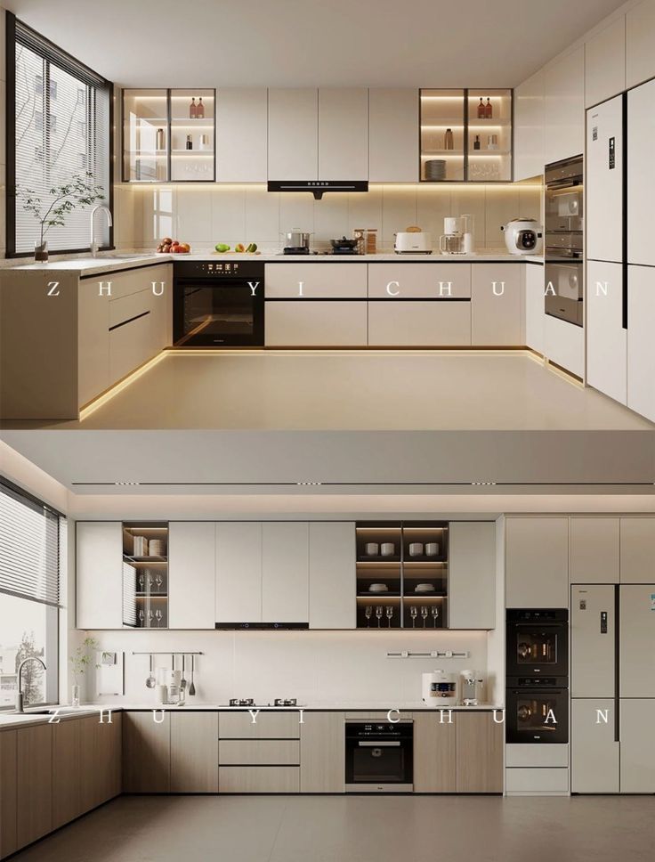Modern Luxury Kitchen Design with Elegant Lighting and Marble Finishes