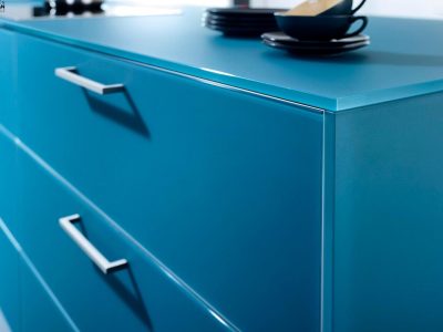 Teal colour Modular Kitchen Manufactures