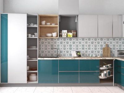 Teal colour Modular Kitchen Dealers