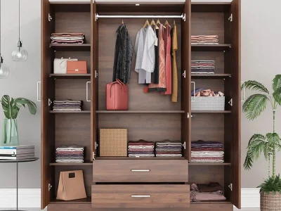 Brown modular wardrobe with spacious storage compartments